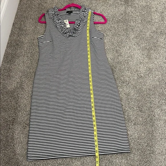 Talbots NWT Sp black and white dress with pretty ruffles at the v-neck. - Picture 3 of 7